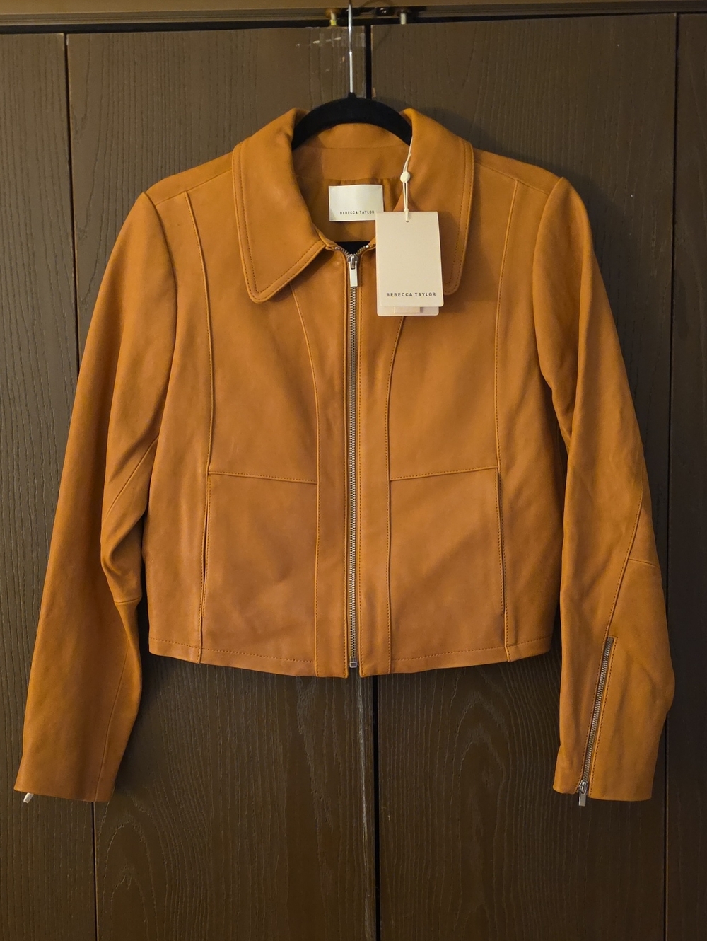 Rebecca Taylor Burnt Camel Leather Zip-Front Jacket